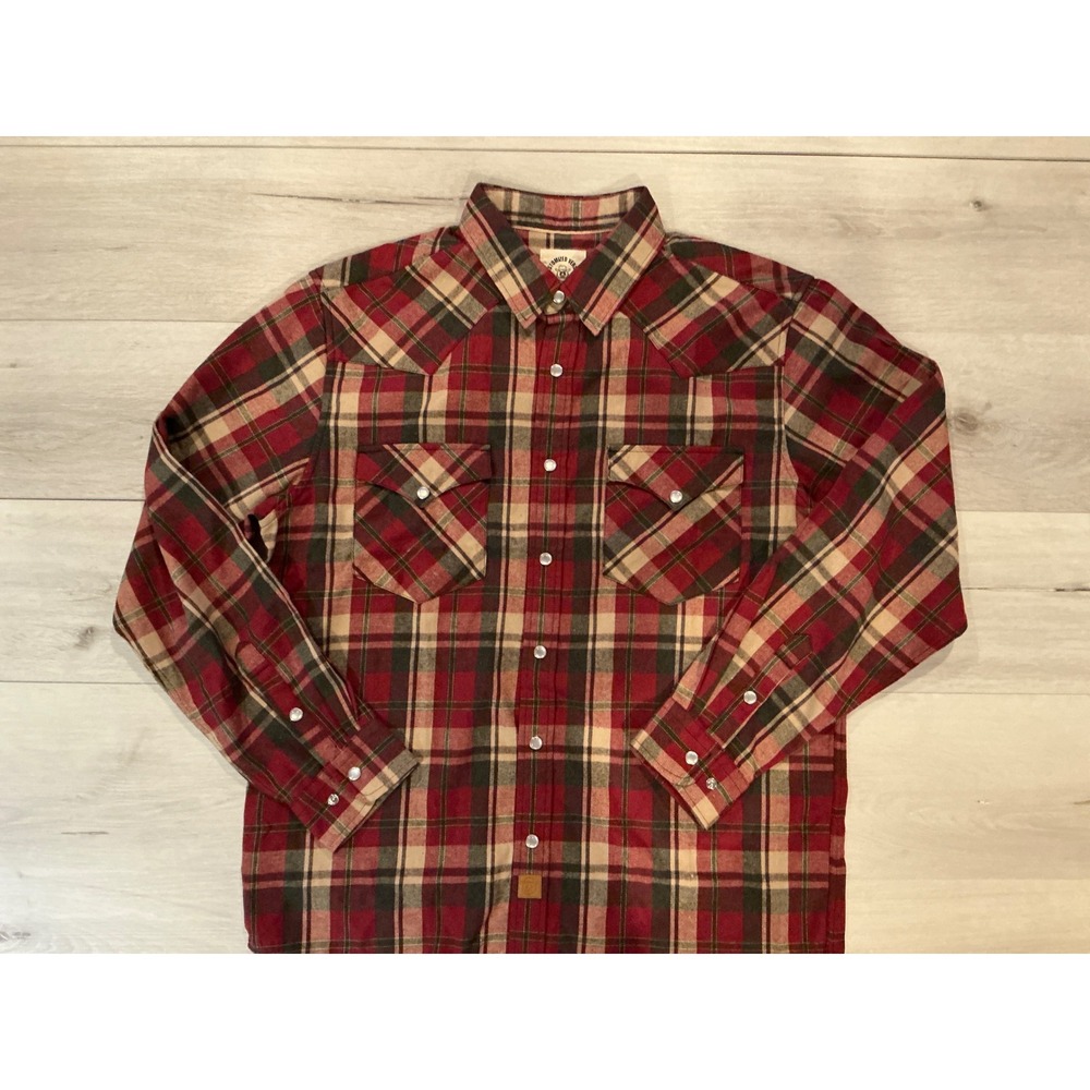 Dubinik Mens Plaid Long Sleeve Casual Shirt Red Tan Green Large New in Packaging